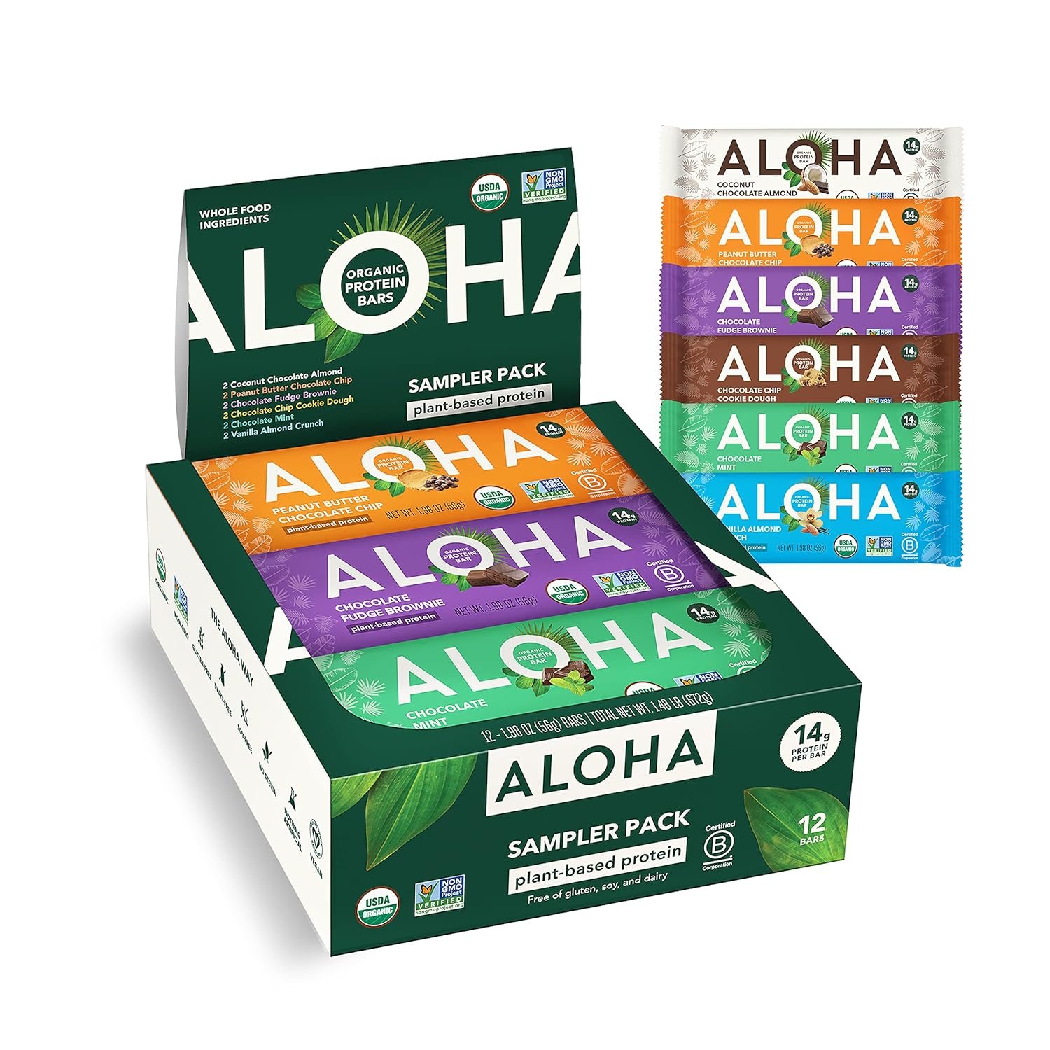 ALOHA Organic Plant Based Protein Bars – 6 Flavor Variety Pack – 12 Count