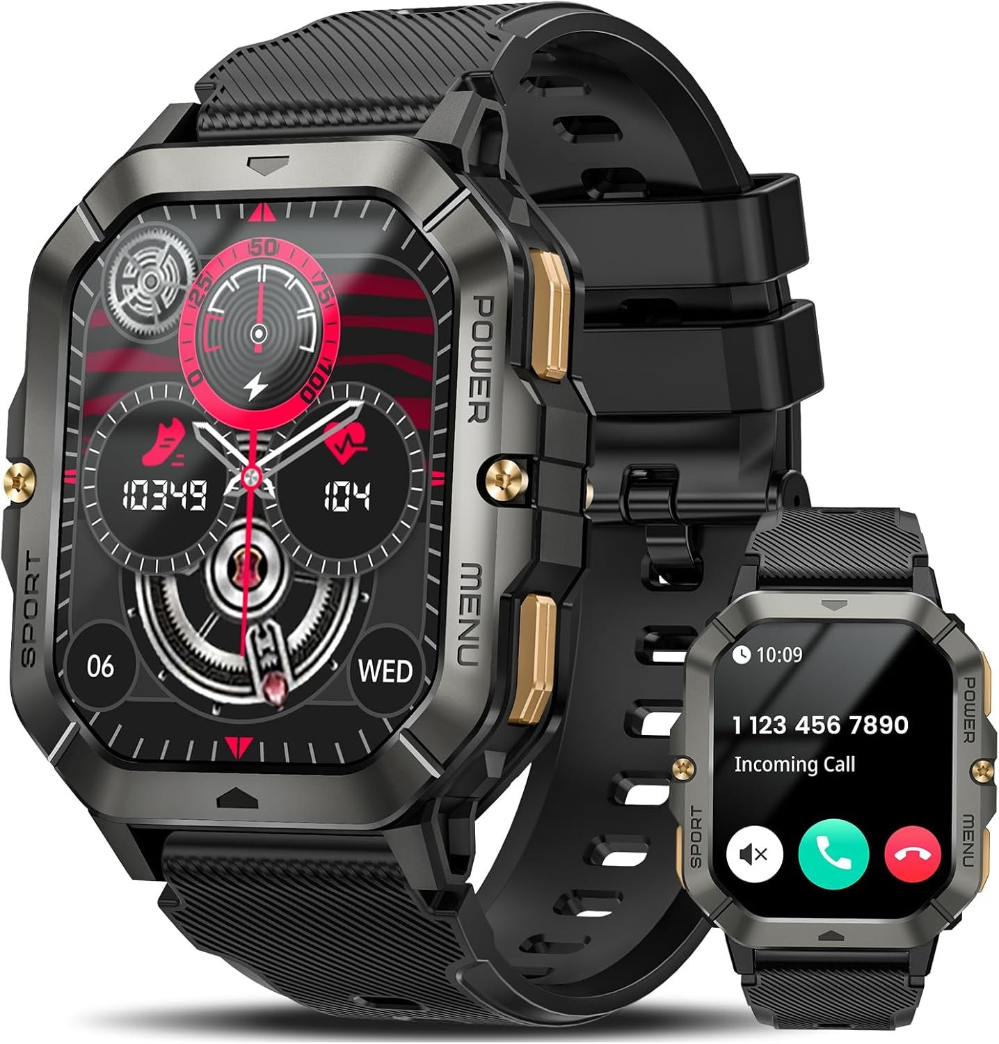 DEKELIFE Military Smartwatch with rugged design, 1.43-inch AMOLED display, and multiple sport modes.