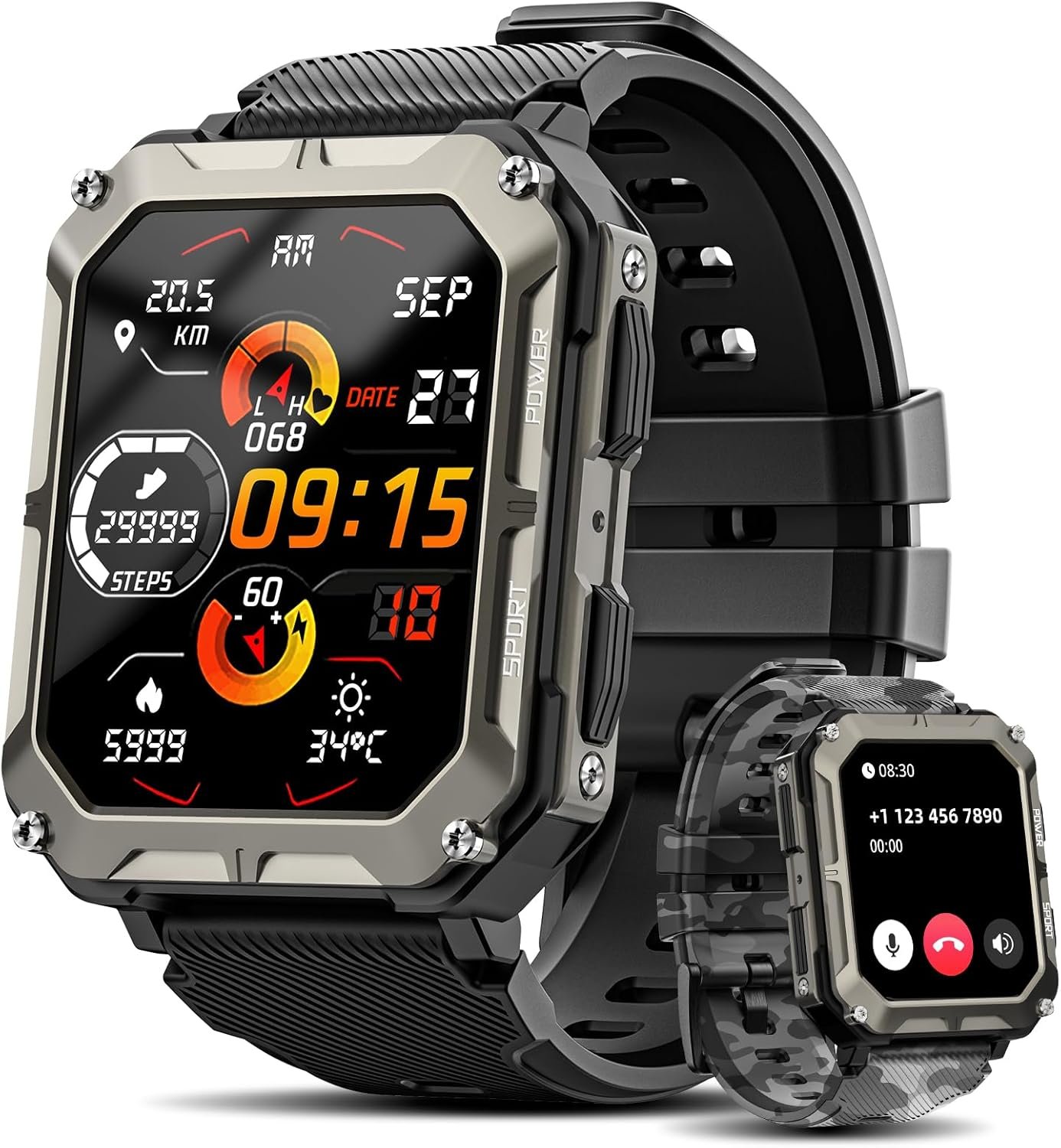 RGTHUHU Military Smart Watch – Rugged, Waterproof & Tough ORANGE