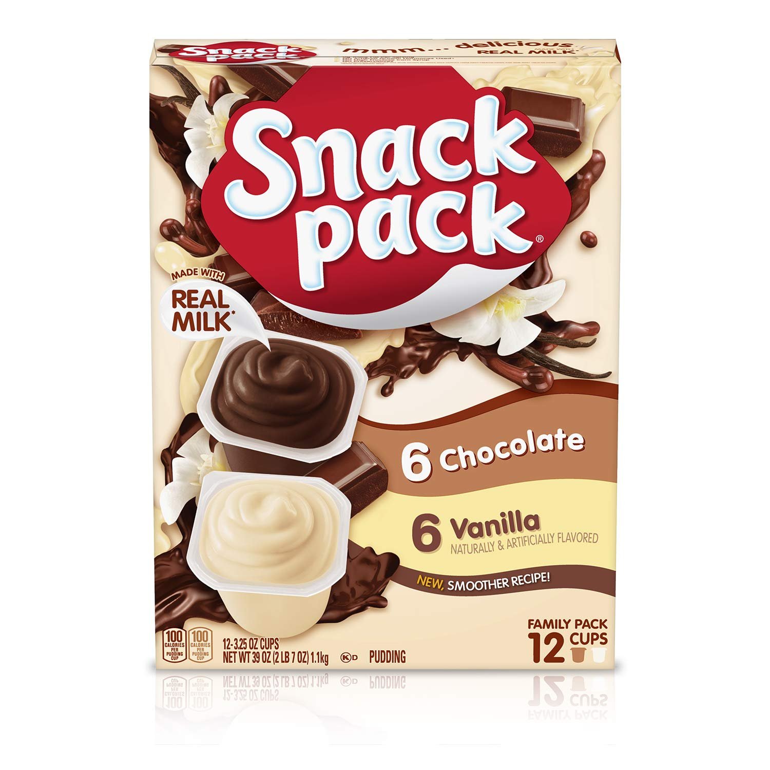 Snack Pack Chocolate and Vanilla Pudding Cups Family Pack, Lunchbox Snack, 12 Count (Pack of 1)