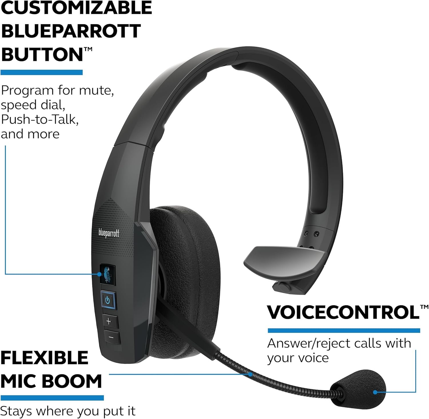 BlueParrott B450-XT Mono Bluetooth Wireless Headphones 96% Noise Canceling
