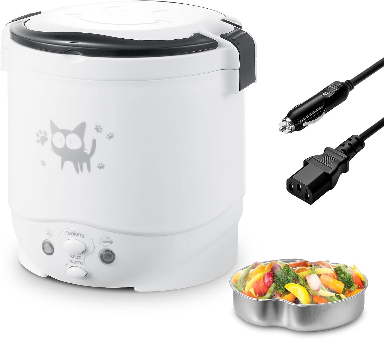 OSBA Mini Rice Cooker, 1L Small Rice Cooker 2 Cup-uncooked Travel Rice Maker 12V for Car with Steamer