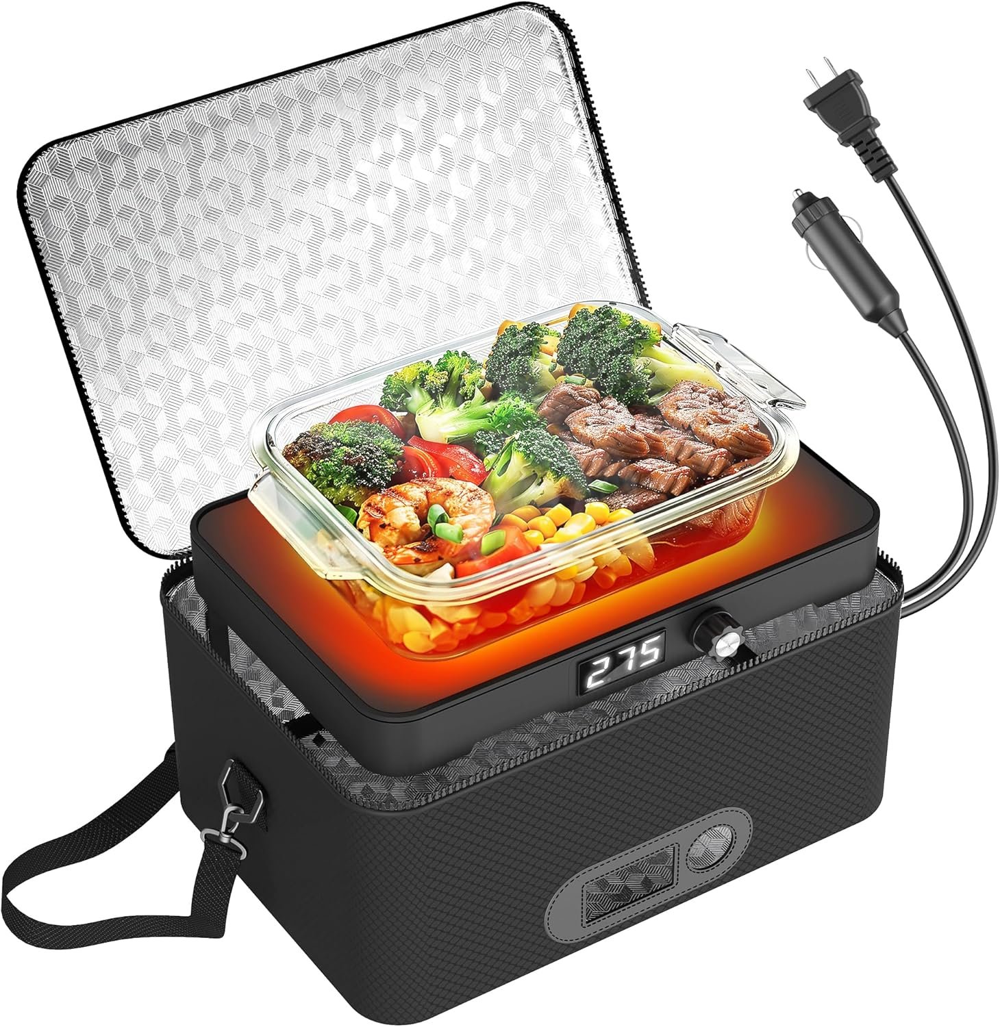 Portable Oven, 12V 24V 110V-240V Car Food Warmer Portable Personal Mini Oven Electric Heated Lunch Box for Meals Reheating & Raw Food Cooking for Road