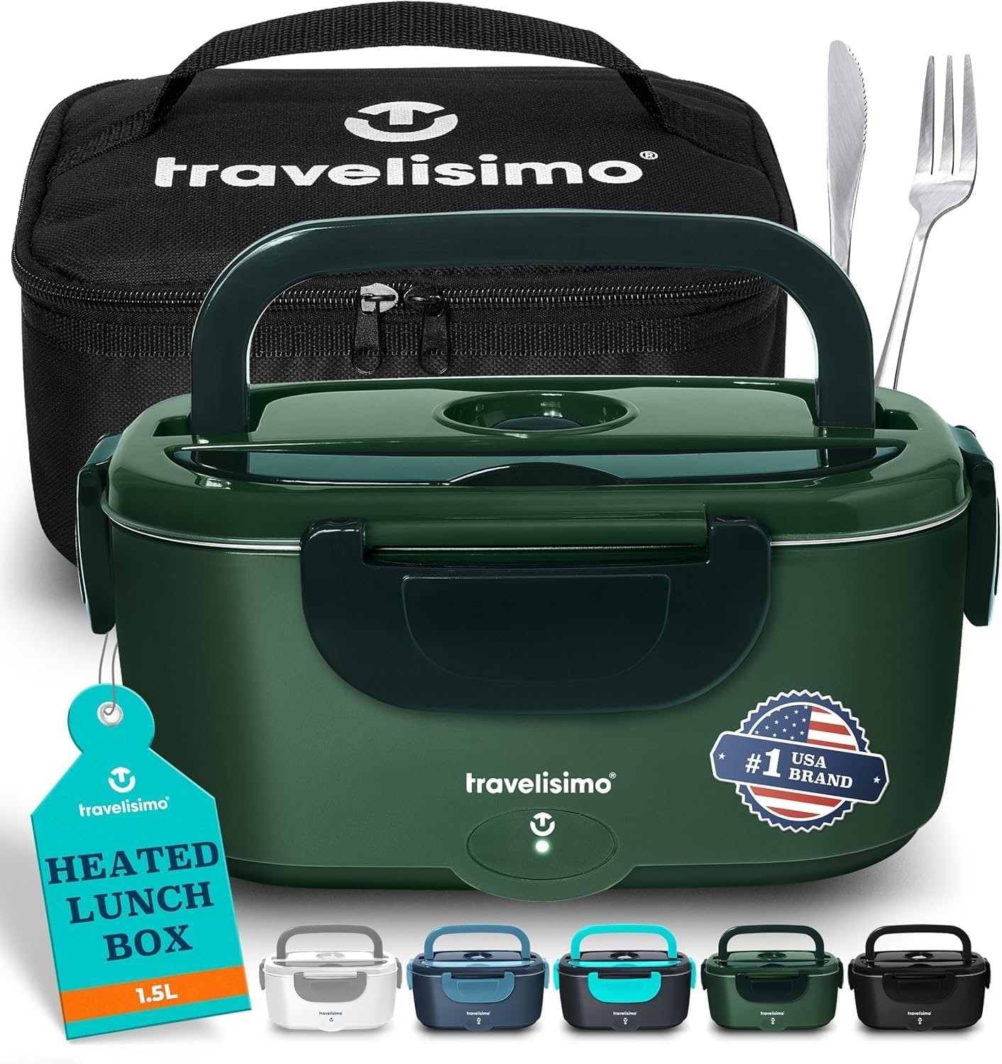 TRAVELISIMO Electric Lunch Box for Adults, 80W Heated Lunch Box 1.5L Stainless Steel Portable Food Warmer, 12/24/110V