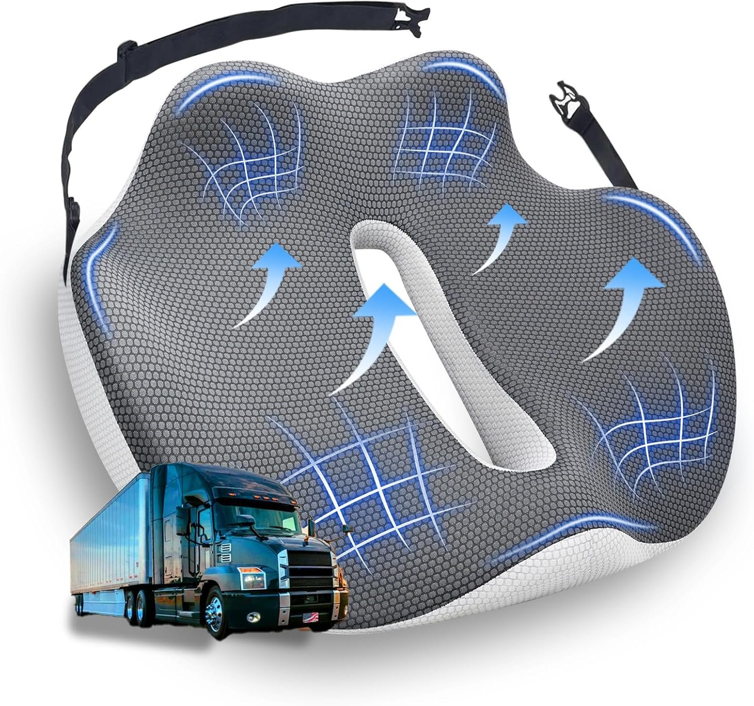 X-Large Seat Cushion for Truck Drivers – Upgraded Memory Foam Cushion for Back Support & Pain Relief – Non-Slip, Washable Cover, Anti-Vibration Design – Ideal for Long-Haul Trucking
